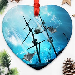 Awesome Ship Wreck With Dolphin And Light Effects Ornament (heart) 