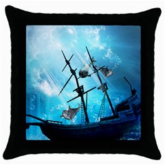 Awesome Ship Wreck With Dolphin And Light Effects Throw Pillow Cases (black)