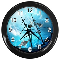 Awesome Ship Wreck With Dolphin And Light Effects Wall Clocks (black)