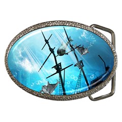 Awesome Ship Wreck With Dolphin And Light Effects Belt Buckles