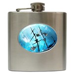 Awesome Ship Wreck With Dolphin And Light Effects Hip Flask (6 oz) Front