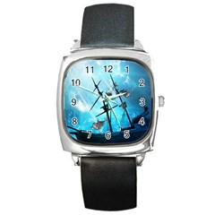 Awesome Ship Wreck With Dolphin And Light Effects Square Metal Watches