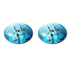 Awesome Ship Wreck With Dolphin And Light Effects Cufflinks (oval) by FantasyWorld7