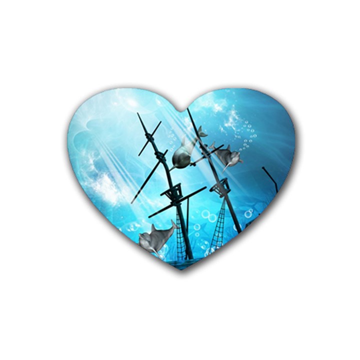 Awesome Ship Wreck With Dolphin And Light Effects Heart Coaster (4 pack) 