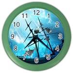 Awesome Ship Wreck With Dolphin And Light Effects Color Wall Clocks Front