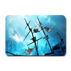 Awesome Ship Wreck With Dolphin And Light Effects Small Doormat  by FantasyWorld7