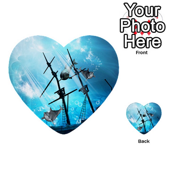 Awesome Ship Wreck With Dolphin And Light Effects Multi-purpose Cards (Heart) 