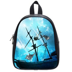 Awesome Ship Wreck With Dolphin And Light Effects School Bags (small)  by FantasyWorld7