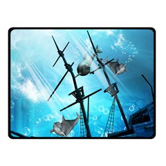 Awesome Ship Wreck With Dolphin And Light Effects Fleece Blanket (small) by FantasyWorld7