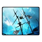 Awesome Ship Wreck With Dolphin And Light Effects Fleece Blanket (Small) 50 x40  Blanket Front