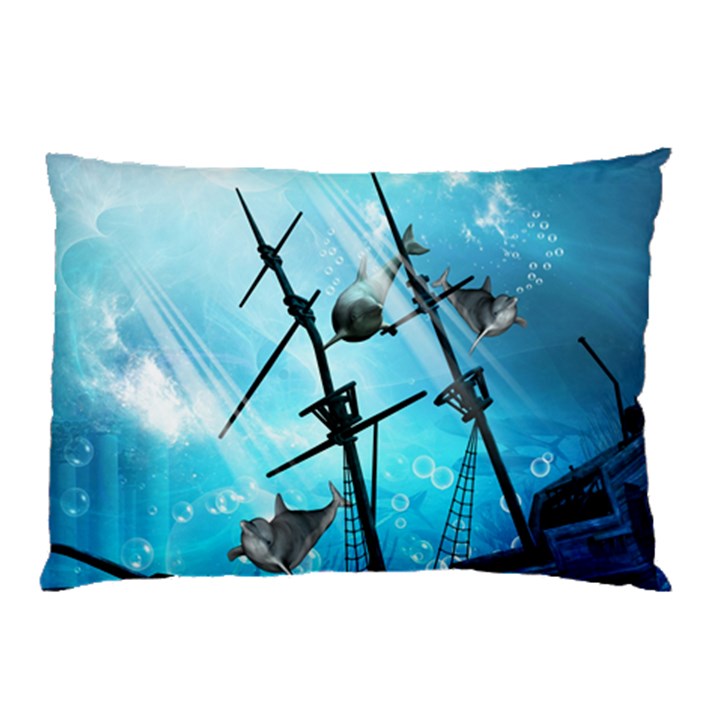 Awesome Ship Wreck With Dolphin And Light Effects Pillow Cases (Two Sides)