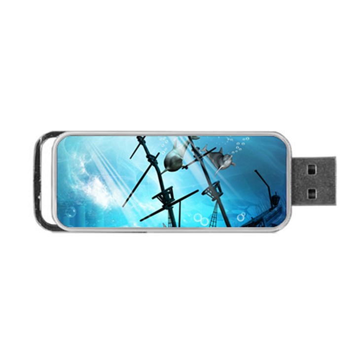 Awesome Ship Wreck With Dolphin And Light Effects Portable USB Flash (Two Sides)