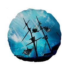 Awesome Ship Wreck With Dolphin And Light Effects Standard 15  Premium Round Cushions by FantasyWorld7