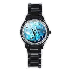 Awesome Ship Wreck With Dolphin And Light Effects Stainless Steel Round Watches