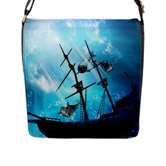 Awesome Ship Wreck With Dolphin And Light Effects Flap Messenger Bag (l)  by FantasyWorld7