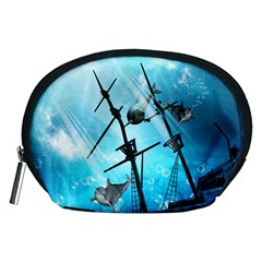 Awesome Ship Wreck With Dolphin And Light Effects Accessory Pouches (medium) 