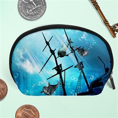 Awesome Ship Wreck With Dolphin And Light Effects Accessory Pouches (large) 