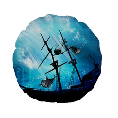 Awesome Ship Wreck With Dolphin And Light Effects Standard 15  Premium Flano Round Cushions