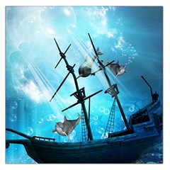 Awesome Ship Wreck With Dolphin And Light Effects Large Satin Scarf (Square)