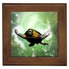 Wonderful Sea Turtle With Bubbles Framed Tiles by FantasyWorld7