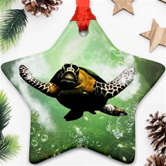 Wonderful Sea Turtle With Bubbles Ornament (star)  by FantasyWorld7