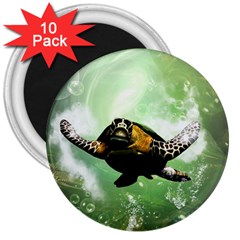 Wonderful Sea Turtle With Bubbles 3  Magnets (10 Pack) 