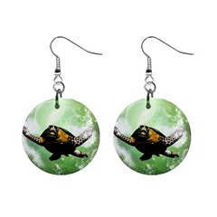 Wonderful Sea Turtle With Bubbles Mini Button Earrings by FantasyWorld7