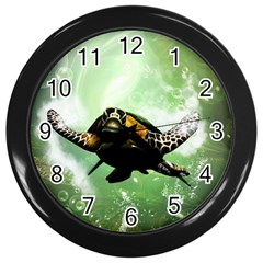 Wonderful Sea Turtle With Bubbles Wall Clocks (black) by FantasyWorld7