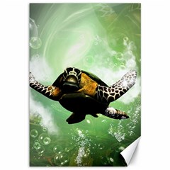 Wonderful Sea Turtle With Bubbles Canvas 12  X 18  