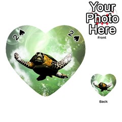 Wonderful Sea Turtle With Bubbles Playing Cards 54 (heart)  by FantasyWorld7