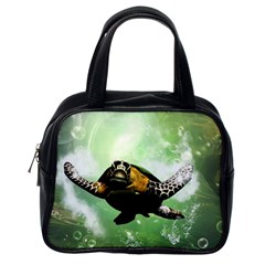 Wonderful Sea Turtle With Bubbles Classic Handbags (one Side) by FantasyWorld7