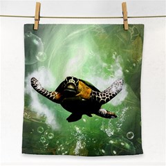 Wonderful Sea Turtle With Bubbles Face Towel by FantasyWorld7