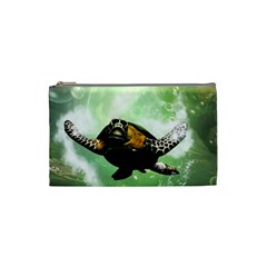 Wonderful Sea Turtle With Bubbles Cosmetic Bag (small)  by FantasyWorld7