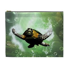 Wonderful Sea Turtle With Bubbles Cosmetic Bag (xl) by FantasyWorld7