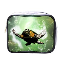 Wonderful Sea Turtle With Bubbles Mini Toiletries Bags by FantasyWorld7