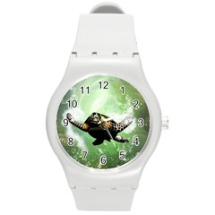 Wonderful Sea Turtle With Bubbles Round Plastic Sport Watch (m)