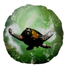 Wonderful Sea Turtle With Bubbles Large 18  Premium Round Cushions