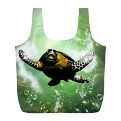 Wonderful Sea Turtle With Bubbles Full Print Recycle Bags (l)  by FantasyWorld7