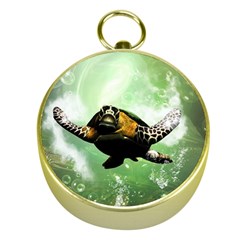 Wonderful Sea Turtle With Bubbles Gold Compasses