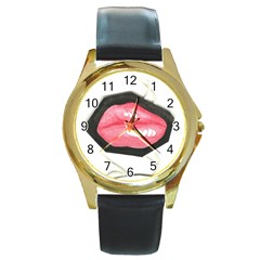 Troislips0002 Round Gold Metal Watches