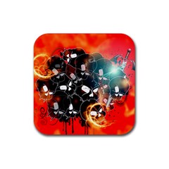 Black Skulls On Red Background With Sword Rubber Coaster (square) 