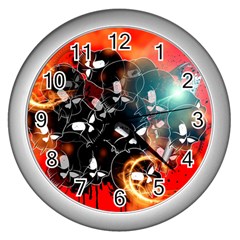 Black Skulls On Red Background With Sword Wall Clocks (silver) 