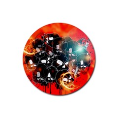 Black Skulls On Red Background With Sword Rubber Coaster (round) 