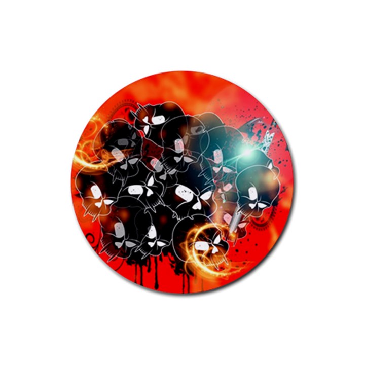 Black Skulls On Red Background With Sword Rubber Coaster (Round) 