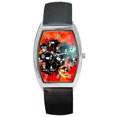 Black Skulls On Red Background With Sword Barrel Metal Watches