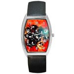 Black Skulls On Red Background With Sword Barrel Metal Watches Front