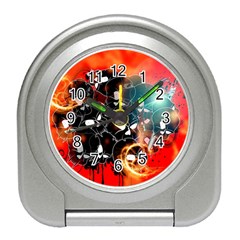 Black Skulls On Red Background With Sword Travel Alarm Clocks