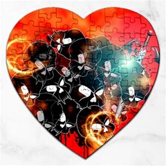 Black Skulls On Red Background With Sword Jigsaw Puzzle (heart) by FantasyWorld7