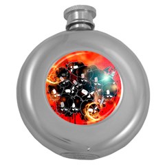 Black Skulls On Red Background With Sword Round Hip Flask (5 Oz)