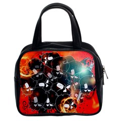 Black Skulls On Red Background With Sword Classic Handbags (2 Sides) by FantasyWorld7